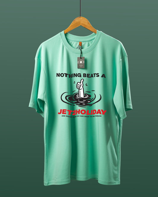 DUMM Nothing Beats A Holiday oversized t-shirt in mint green on wooden hanger