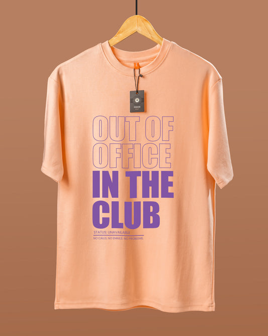 DUMM Out Of Office In The Club oversized t-shirt in peach on wooden hanger