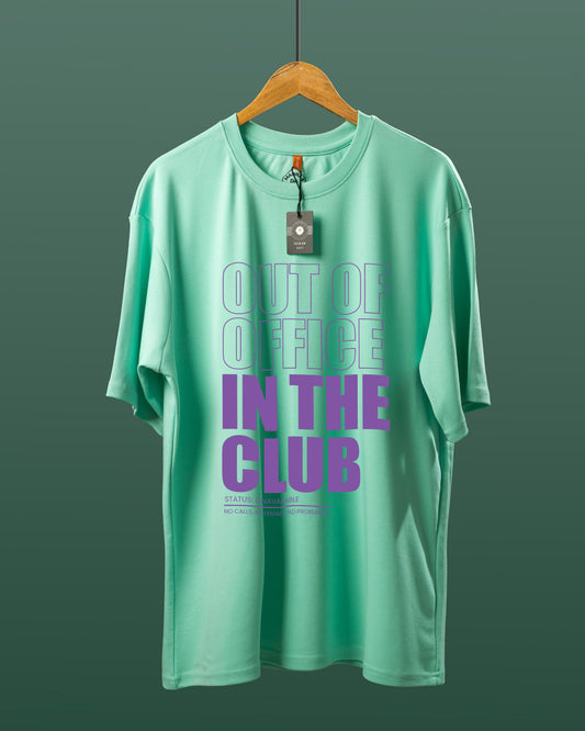 DUMM Out Of Office In The Club oversized t-shirt in mint green on wooden hanger