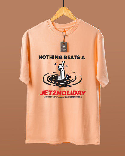DUMM Nothing Beats A Holiday oversized t-shirt in peach on wooden hanger