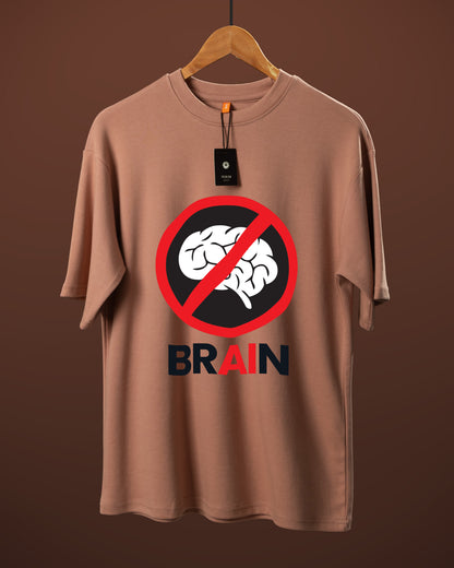 DUMM No Brain AI oversized t-shirt in dusty rose on wooden hanger