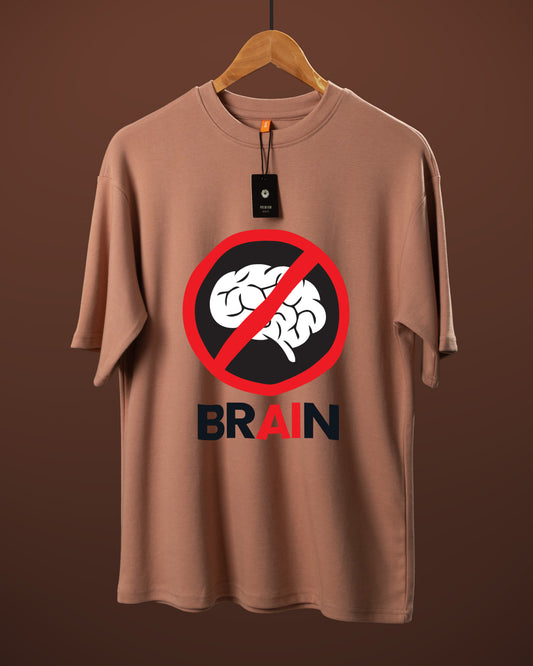 DUMM No Brain AI oversized t-shirt in dusty rose on wooden hanger