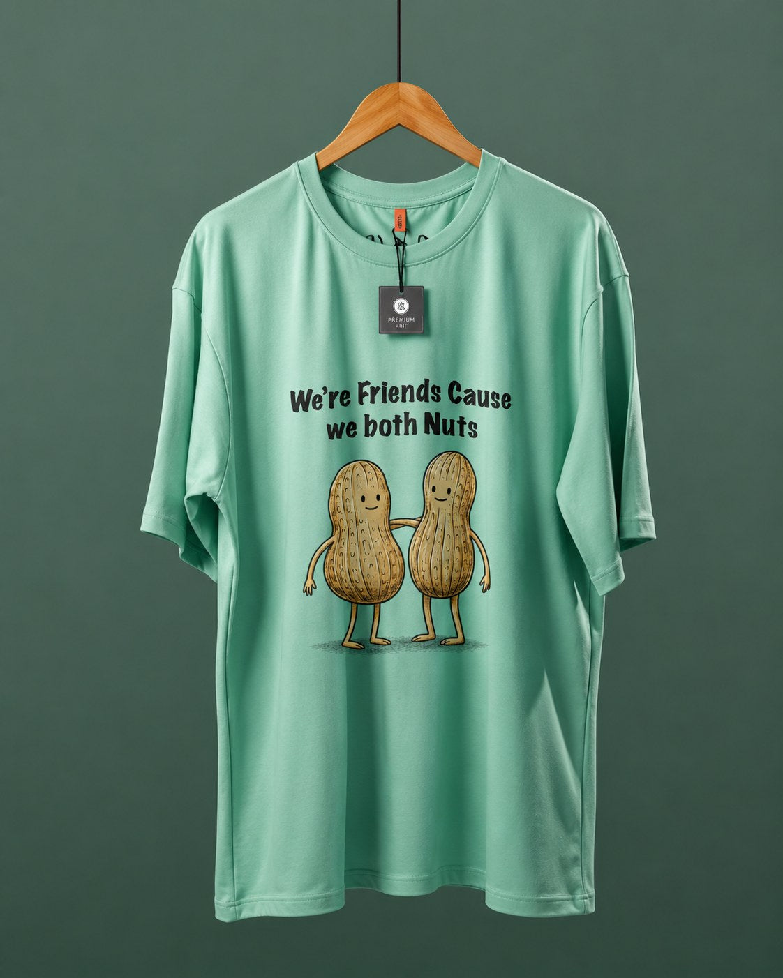 DUMM We're Friends Cause We Both Nuts oversized t-shirt in mint green on wooden hanger
