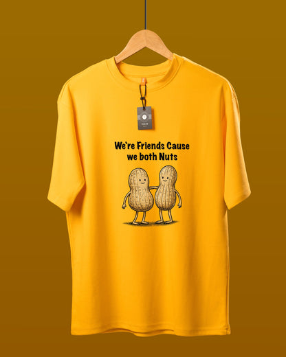 DUMM We're Friends Cause We Both Nuts oversized t-shirt in mustard yellow on wooden hanger