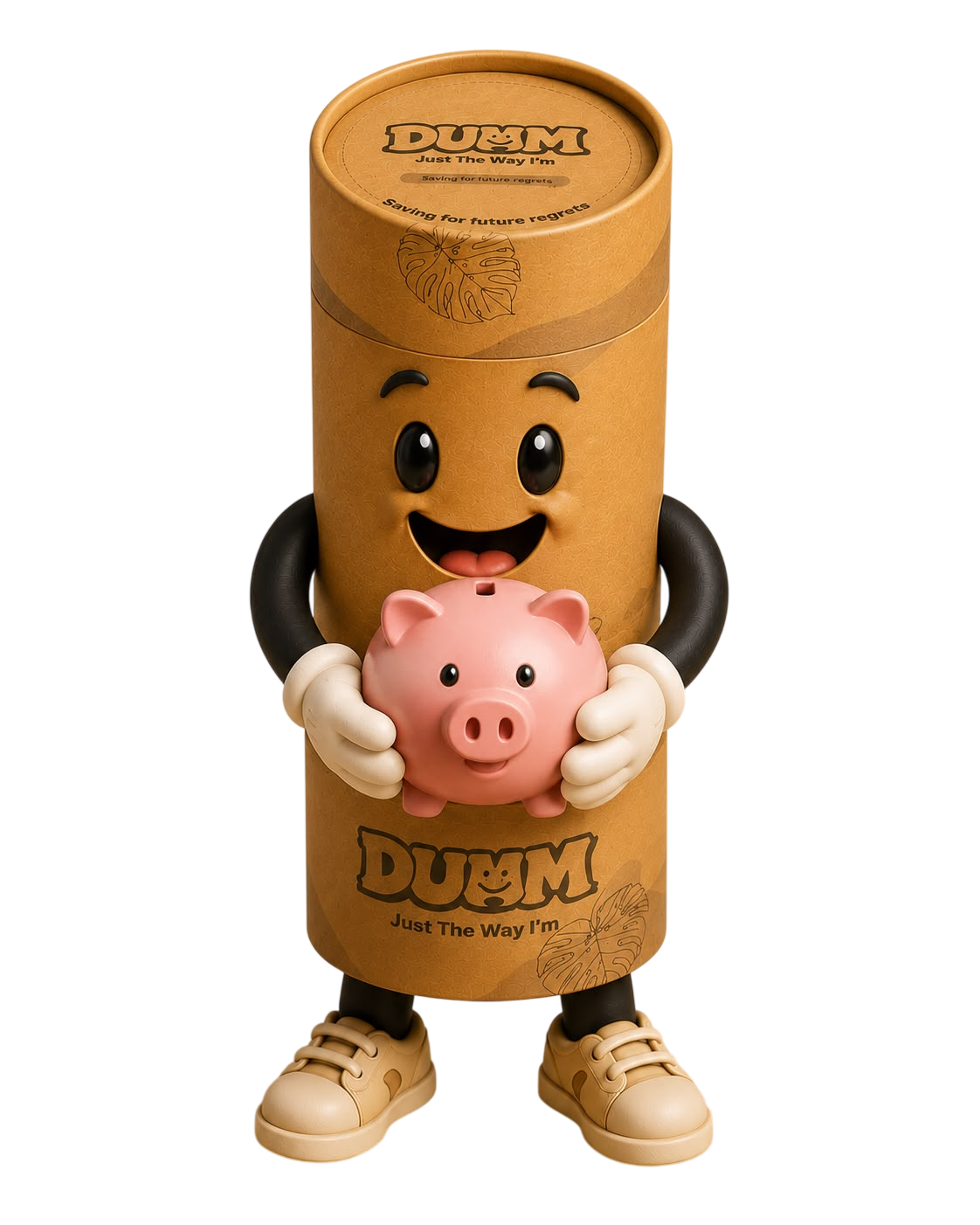 DUMM mascot holding piggy bank