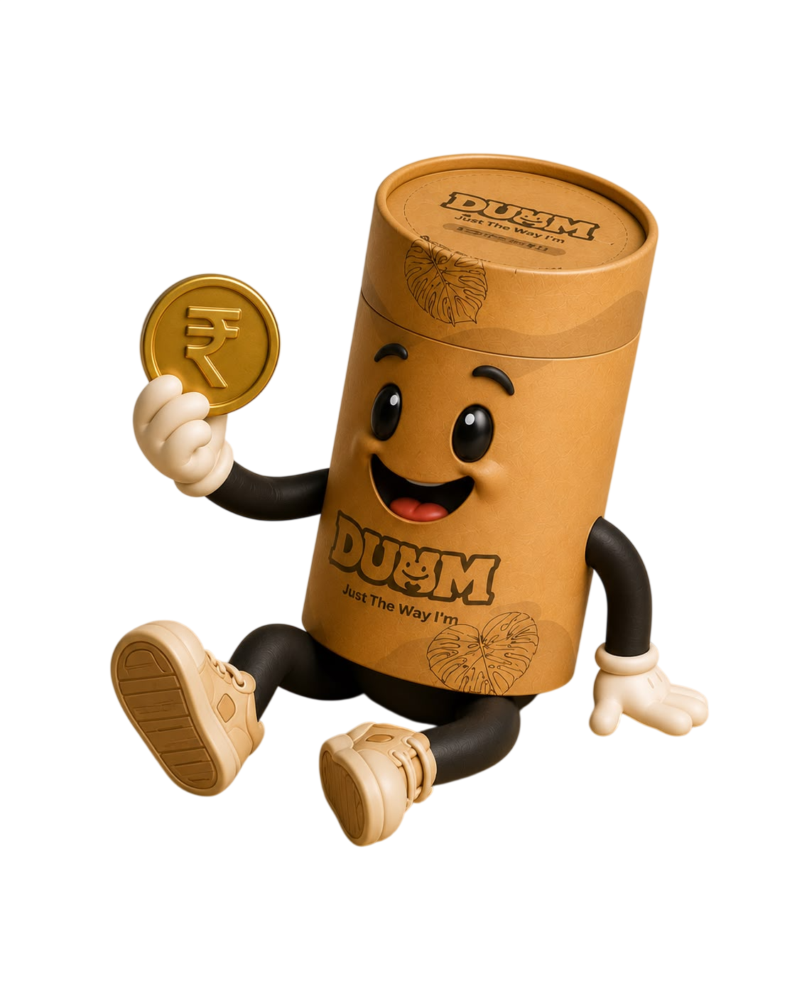 DUMM mascot running with rupee coin